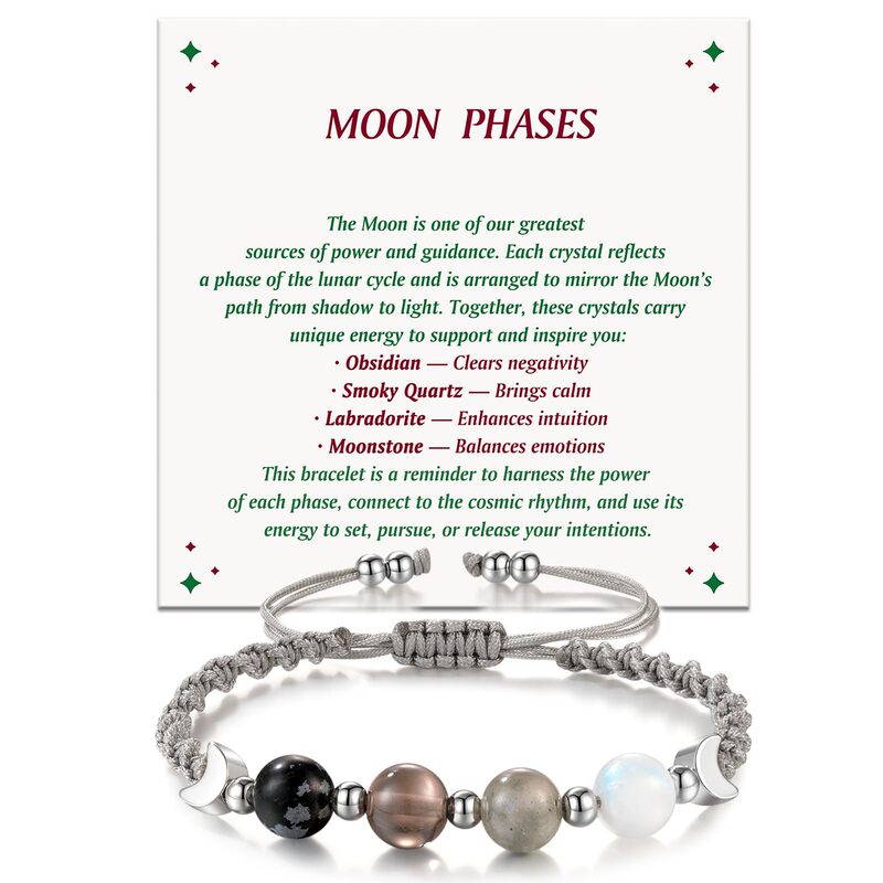 Moon Phase Crystal Bracelet Women Healing Gift Natural Stone Beaded Braided Moonstone Bracelet Moon Phase Braided Bracelet