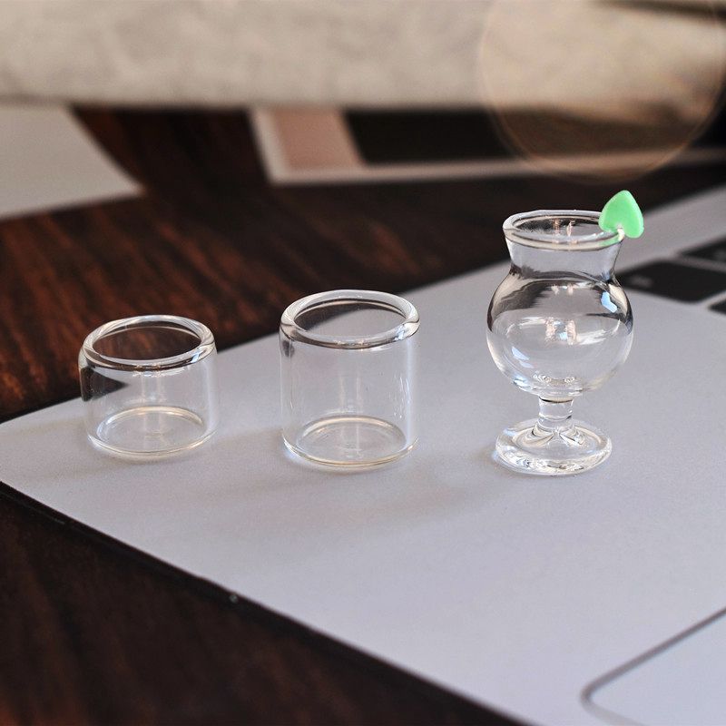 可定 微缩版汽泡水果汁奶昔杯高颜值迷你杯娃娃屋模型透明玻璃杯