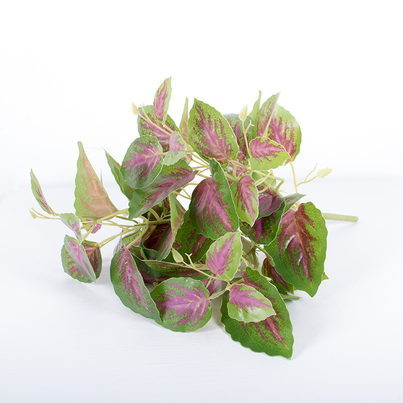 Plantas verdes falsas, decoración de paredes, hojas de plantas de simulación, arreglos florales de pared de fondo, 7 cabezas, lavanda de perilla