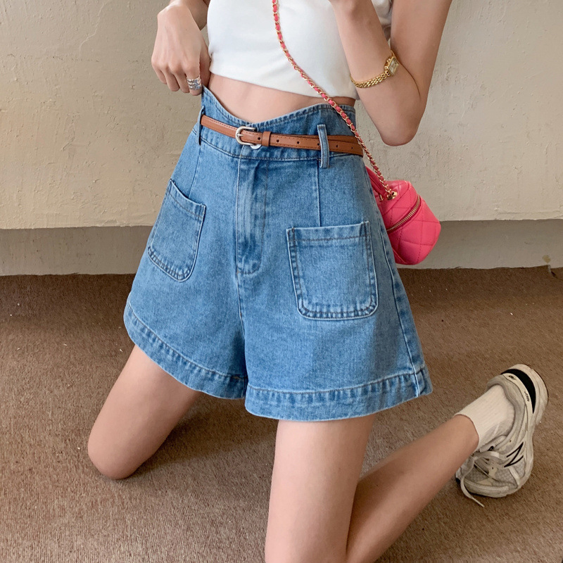 Denim shorts women's design sense niche summer sweet hot girl high waist small loose A- line wide leg hot pants fashion ins
