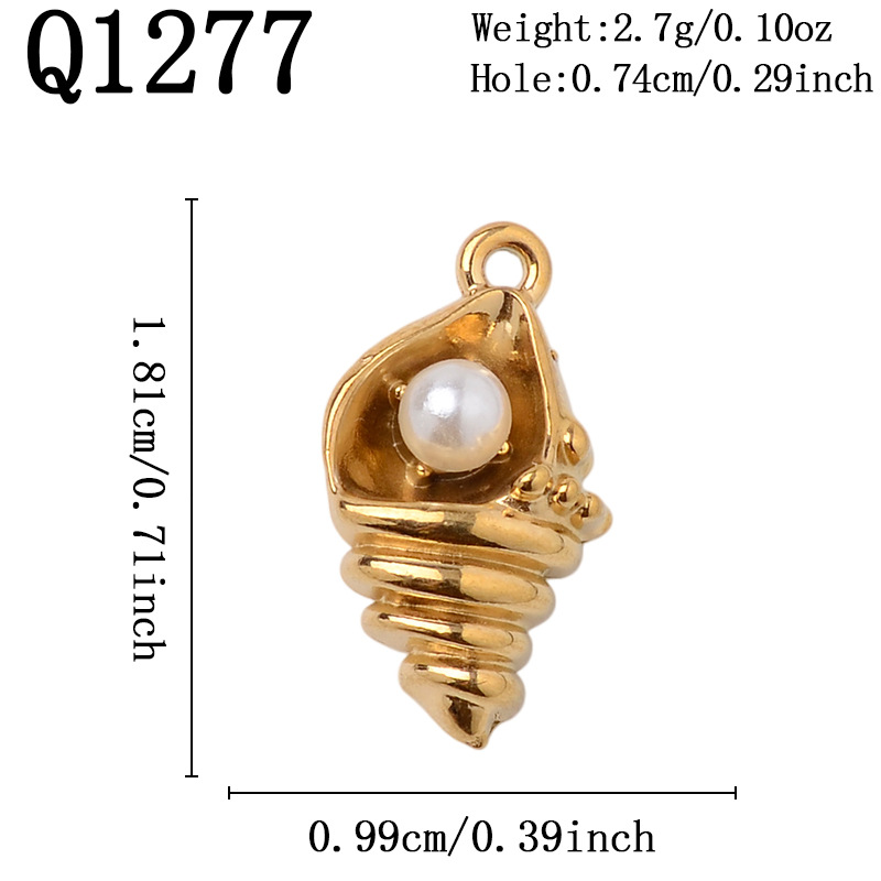 Q1277 Vacuum plated 18K real gold/pearl conch