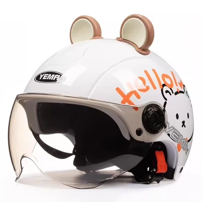Battery Motorcycle Helmet Helmet Half — Motosiklet dəbilqələri - one-size-fits-all-white-cat-bear-brown-w-comes-with-warm-ear-protection-removable