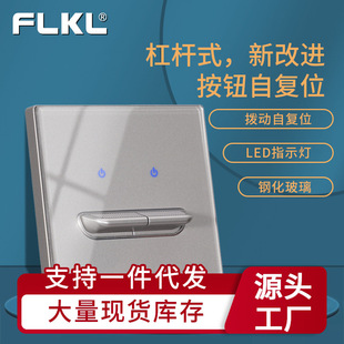 Type 86 foreign trade manufacturers supply tempered glass panel creative light reset bedside switch European French socket