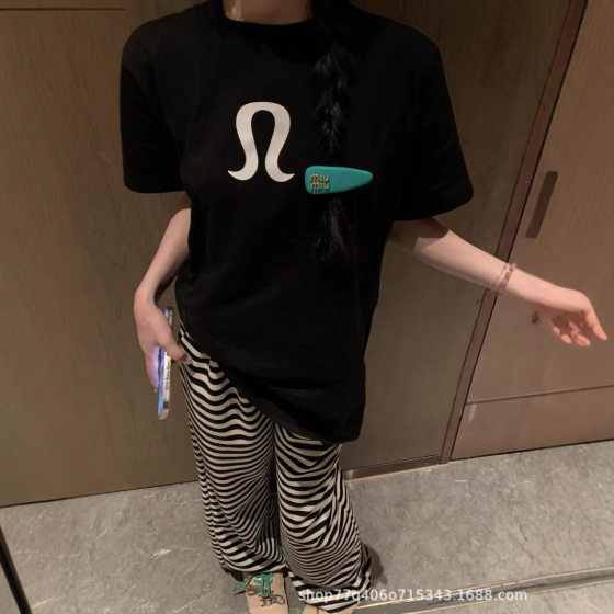 Original Standard Spring New IuIu All-match Short Sleeve alo Striped Lazy Walking Striped Wide Leg Pants