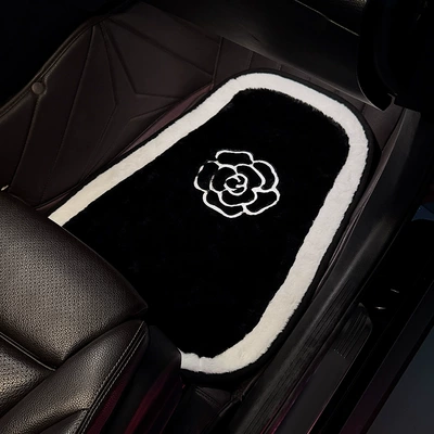 Car Foot Mat Camellia Flower Plush Foot Mat for Passenger Seat Car Carpet-Style Warm Mat Car Decoration for Women (Universal Foot Pad) - plush-camellia-floor-mat