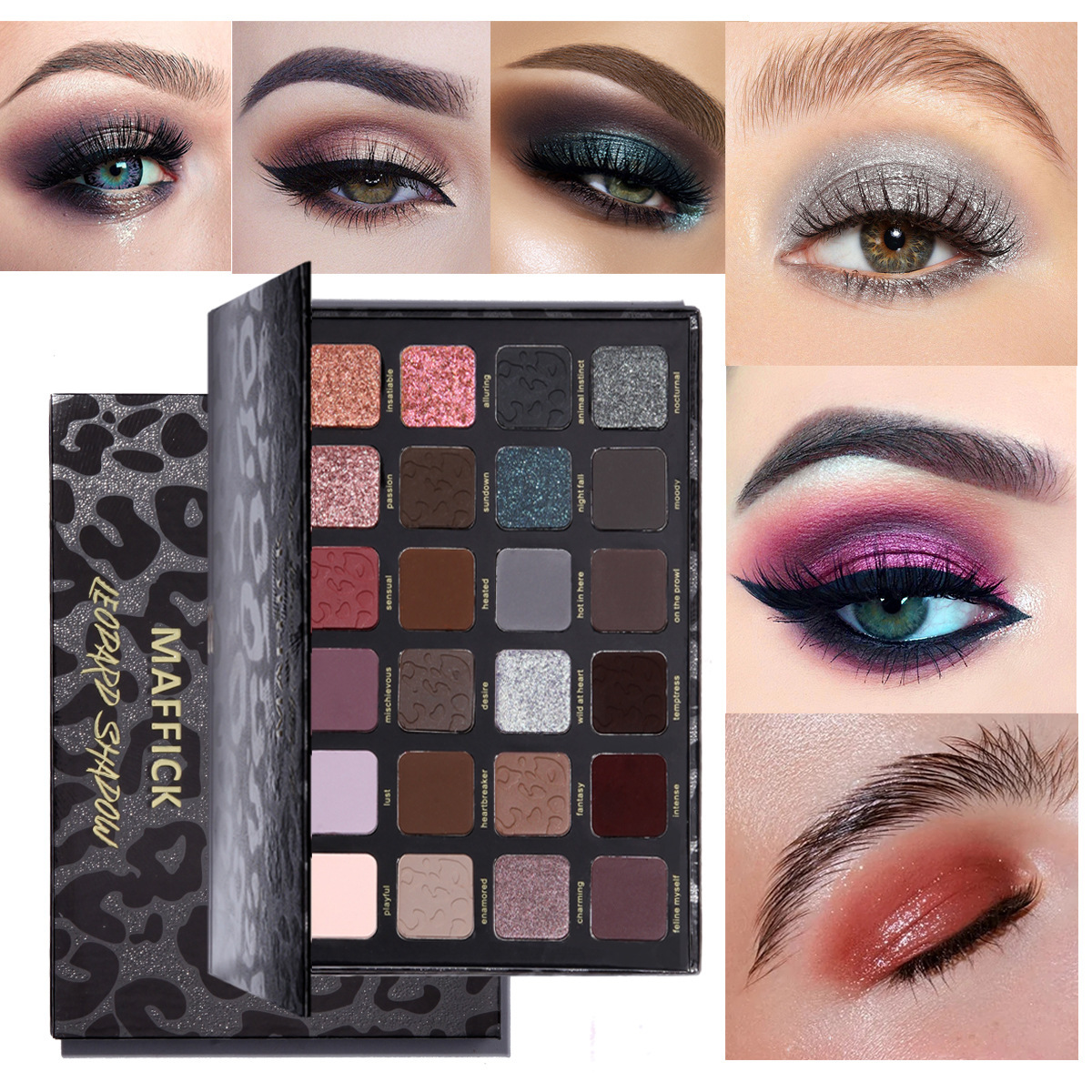 Cross-border bestseller MAFFICK 24-color leopard print eyeshadow palette, chameleon pearlescent matte makeup effect undefined
