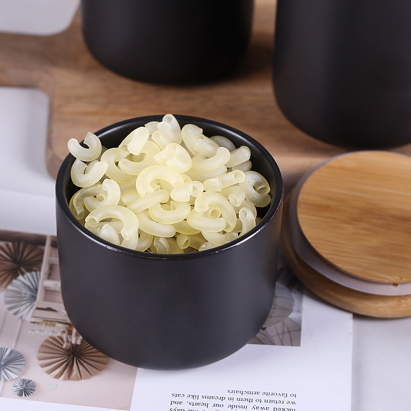 Cerámica nórdica simple cubierta de madera sellada lata de almacenamiento de alimentos de granos de cocina de té, dulces de café, tanque de almacenamiento de té