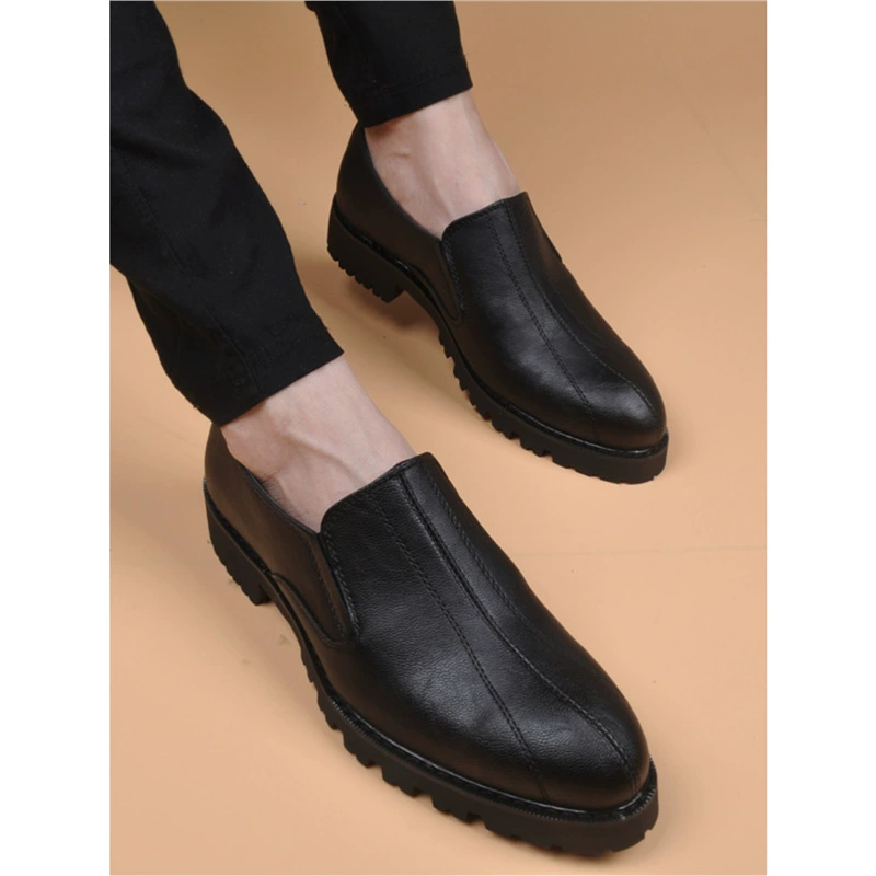 Мужские кожаные туфли с заостренной головой повседневные кожаные стилисты модные туфли толстые подошвы увеличены внутри мужские корейские кожаные туфли дышащие
