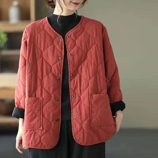 跨境外贸日系文艺范棉服女棉衣外套宽松大码休闲洋气薄款小棉袄