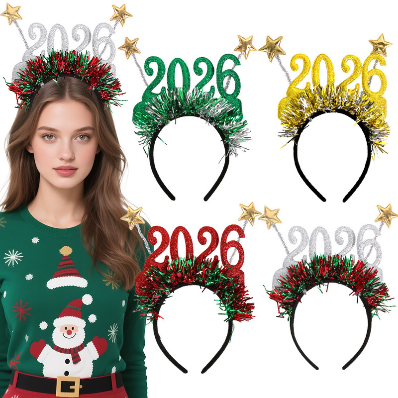 新しい 2026 クリスマスヘッドバンドクリエイティブ大晦日デジタルヘッドバンド新年パーティーの装飾スターカラーストリップヘッドバックル|undefined