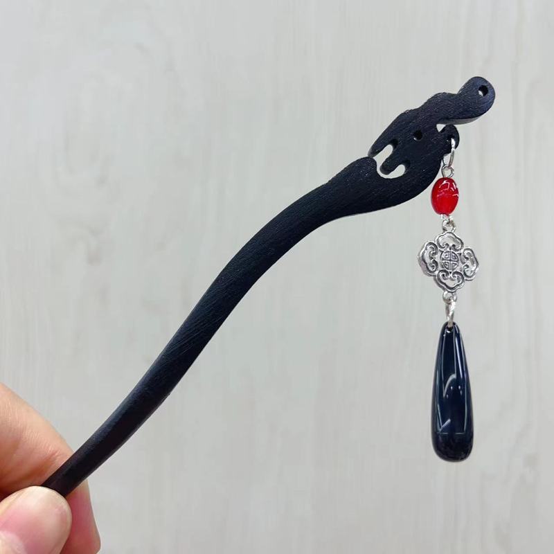 古风高级感黑色檀木发簪女流苏新中式簪子盘发神器发钗簪子苏州|undefined