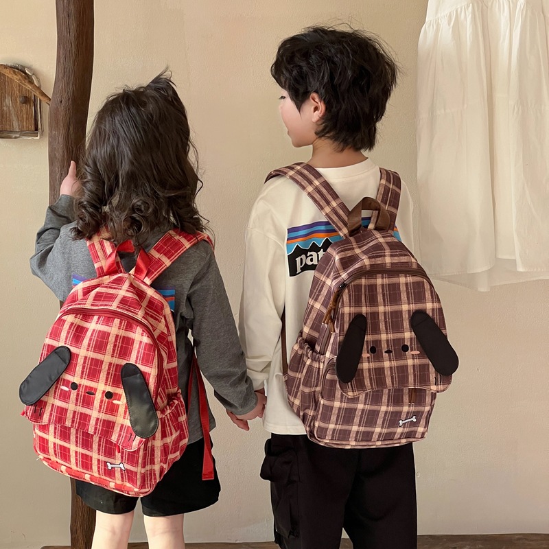 Mochila escolar de gran capacidad de dibujos animados lindos perros mochila de niños y niñas mochila de celosía casual mochila de niños ligera