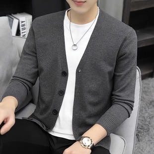 Knitted cardigan sweater men's coat new spring and autumn V-neck thin simple casual sweater outer wear trendy clothing