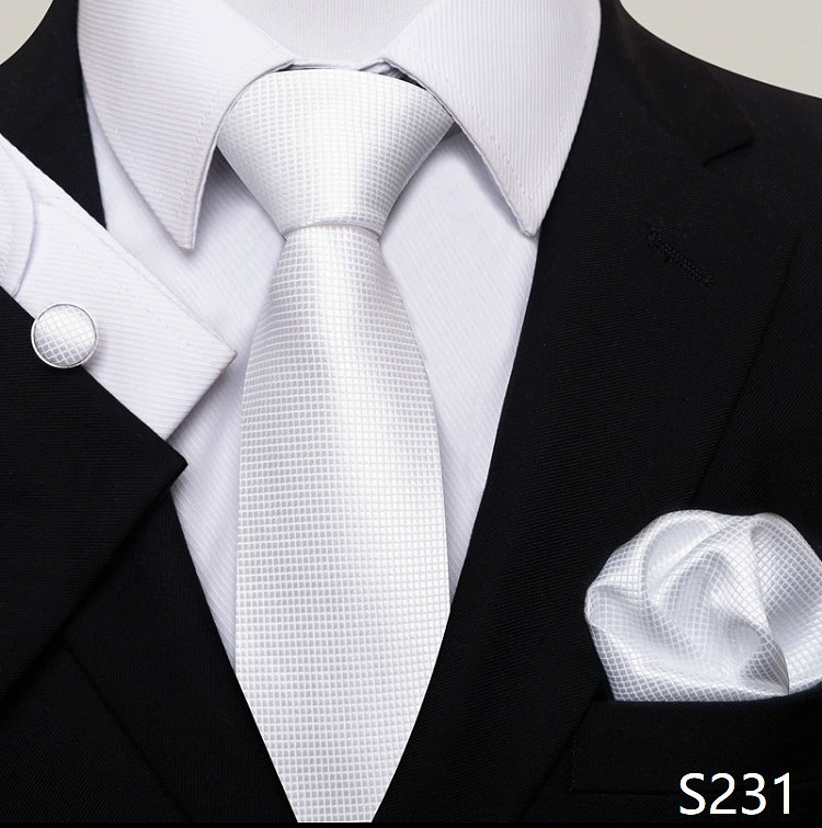 Ready stock solid color polka dot plaid tie wholesale solid color men's tie tie cufflinks pocket square set 8cm