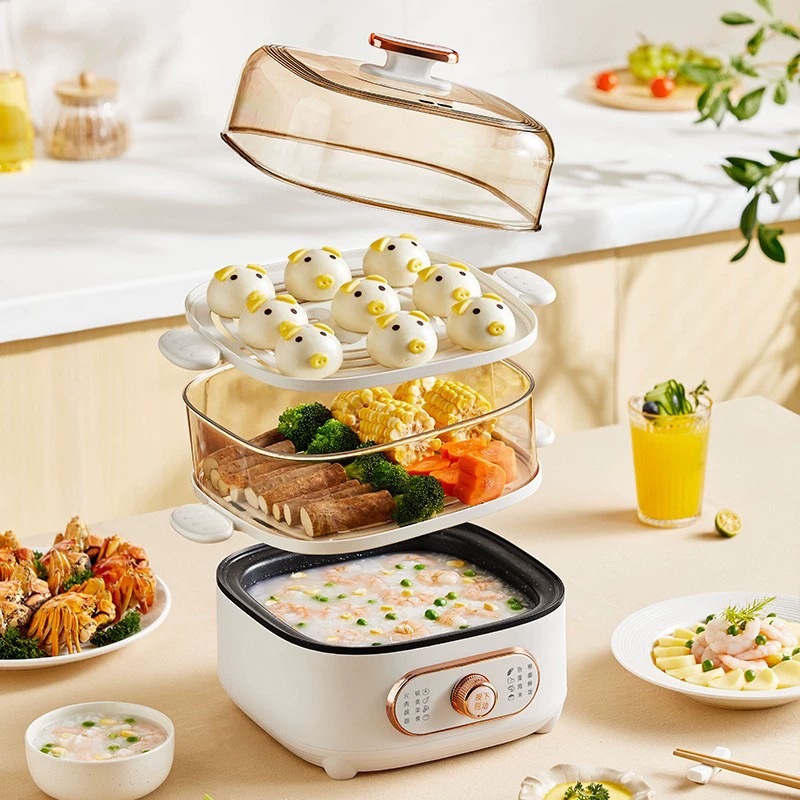 110V Stainless Steel Electric Steamer, Multifunctional Electric Hot Pot for Home Use, Small Appliance, Breakfast Maker, Exclusively for Cross-Border Trade, Water-Separation Feature