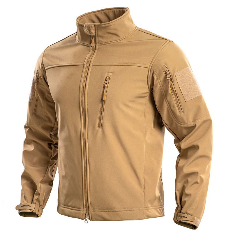 Stand-up collar outdoor tactical jacket, fleece-lined windbreaker, men's cycling and mountaineering warm coat, sports windbreaker