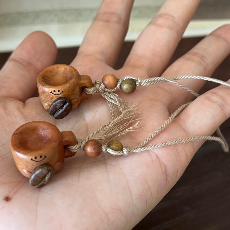 咖啡豆杯子木制包挂/钥匙扣圆珠手工编织手机链车挂百搭挂件饰品|undefined