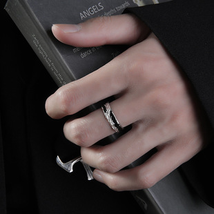 925 silver plated ring men's high-end fashion brand boys singles quit index finger rings self-discipline rings light luxury niche rings