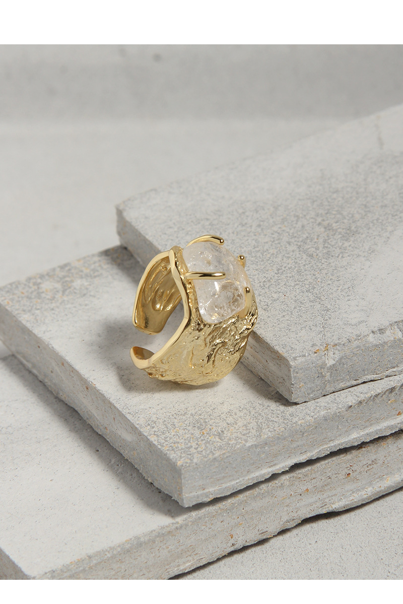 7g Weight 18K Gold Plated, White Gold Plated Plating Material 1 Piece 925 Sterling Silver Irregular Fold Texture Crystal 18K Gold Plated White Gold Plated Open Ring