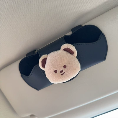 Storage Box, Glasses Holder — Car Glasses Clip/Bill Clip - black-glasses-case-and-leather-case-short-plush-bear