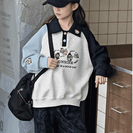 女童卫衣套装春秋装2025新款洋气大童Polo衫上衣儿童韩版两件套潮