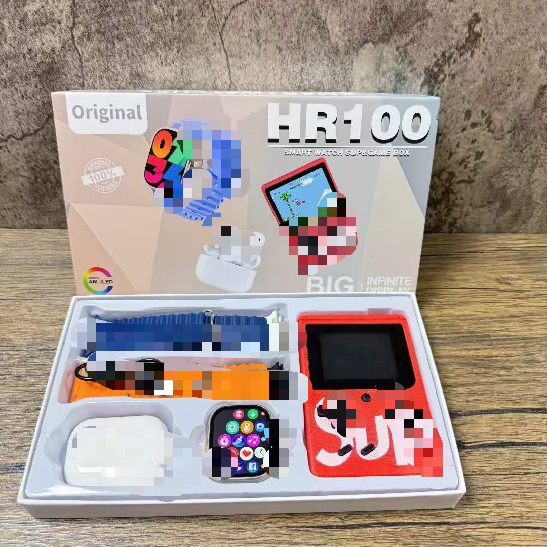 Cross-Border New Hr100 Smart Watch Ultra3+ Game Console + 4 Strap Set Heart Rate Sports Watch