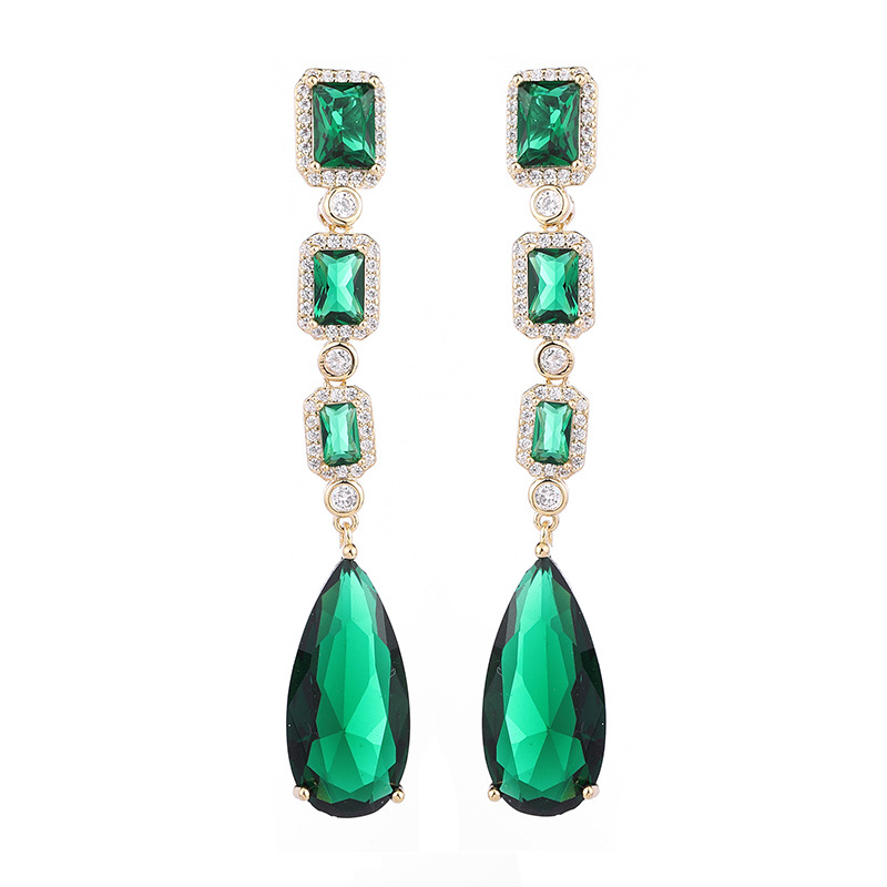 1 Pair Glam Shiny Water Droplets Plating Inlay Copper Zircon Drop Earrings display picture 7