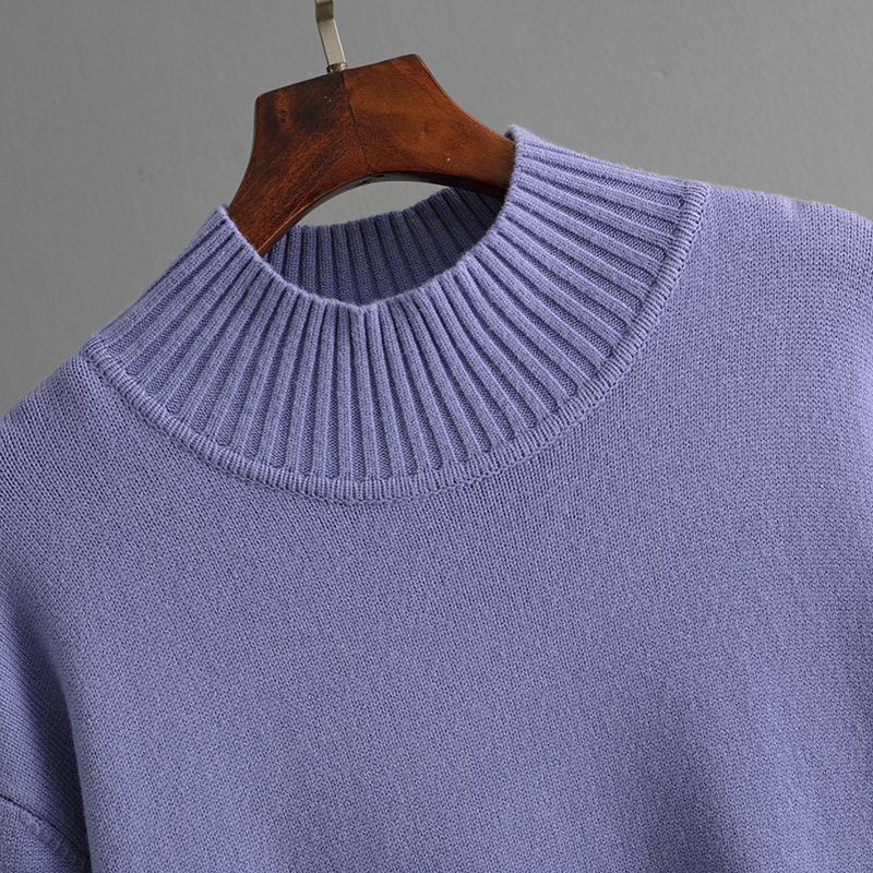 Autumn Winter Long Below The Knee Half Turtleneck Knitted Dress Loose Slimming Solid Color Woolen Dress Women