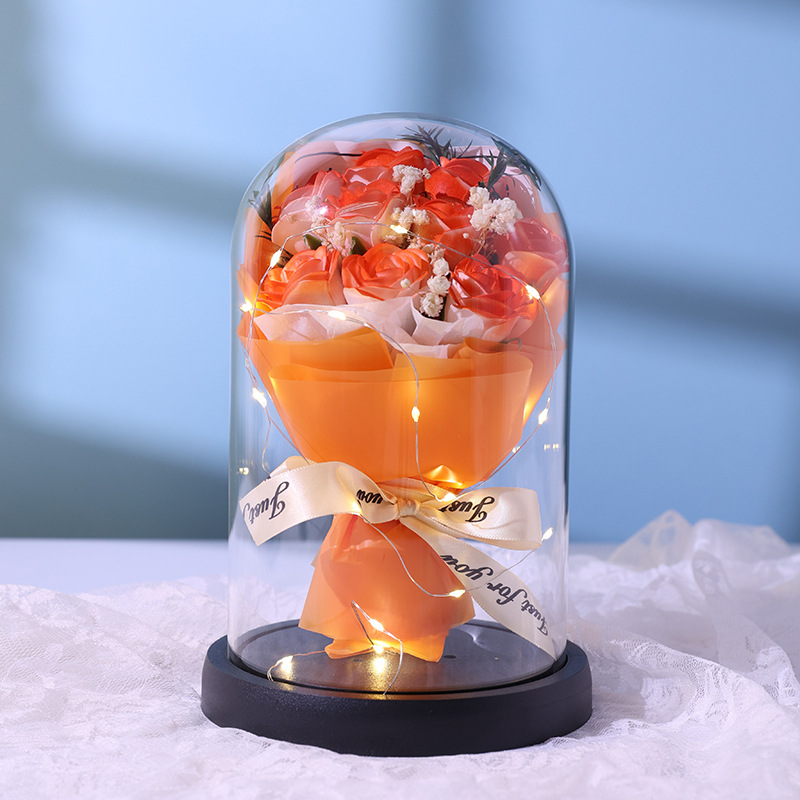 Flor inmortal cubierta de vidrio decoración 9 ramos de rosas flores secas para el día de San Valentín 520 regalo de cumpleaños para la novia