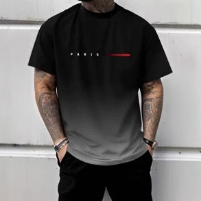 Street Trendy Design 2025 Summer Men's Versatile Gradient Letter Print Crew Neck T-Shirt