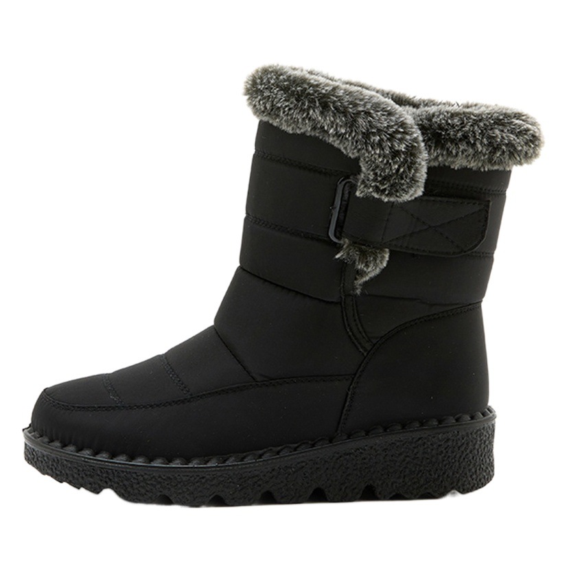 Zapatos de algodón imitación piel de conejo botas de nieve de invierno de suela gruesa para mujer cálidas transfronterizas botas impermeables con velcro para mujer zapatos casuales para mujer