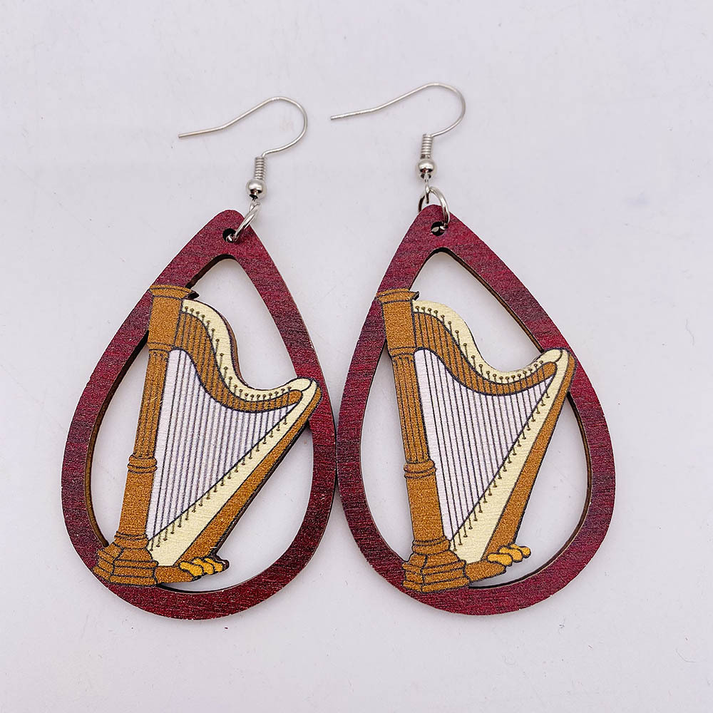 1 Pair Fashion Musical Instrument Wood Water Drop Women's Drop Earrings display picture 12