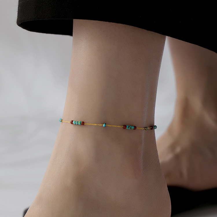Mint Mambo turquesa tobillas de cuentas nicho de moda de verano con diseño de acero de titanio nuevas joyas de tobillas de pie