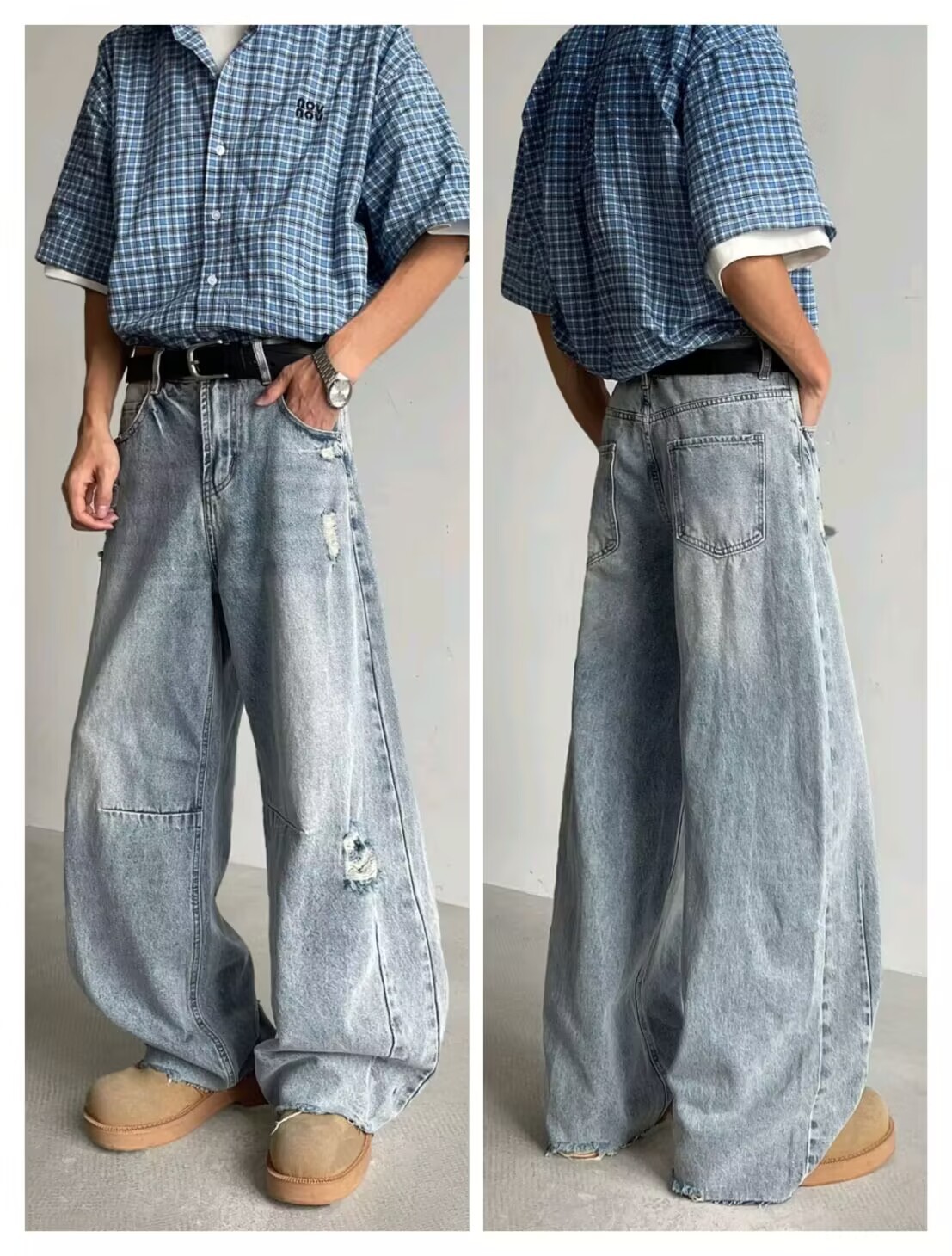 Unisex Distressed Denim Jeans | Relaxed Straight Leg Fit For Men And Women | Comfortable Stretch, Vintage Washed, Everyday Casual Style_viptrois.com