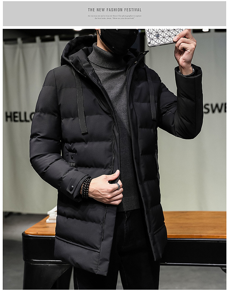 Hooded Thickened Cotton-padded Men's Medium And Long Cotton-padded Jacket Men's Large_viptrois.com