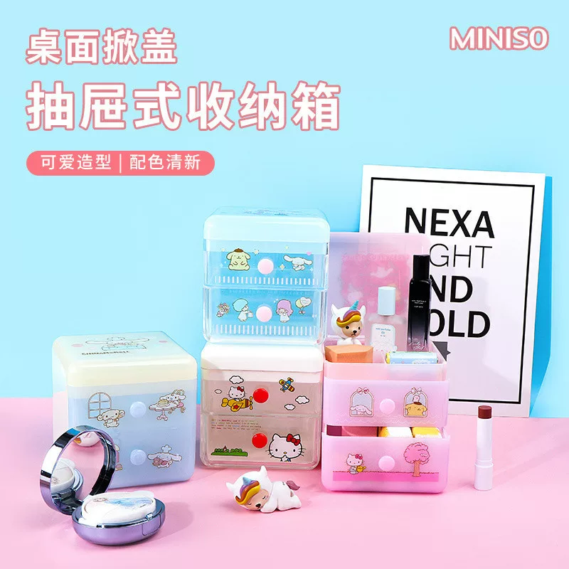 Miniso, sanrio, table cute storage box, storage system