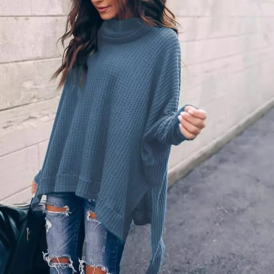 Europa y América transfronteriza AliExpress Amazon otoño nueva moda de cuello alto manga larga blusa irregular suéter