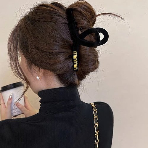 French high-end velvet grab clip large hair clip for women 2024 new back head hair shark clip autumn and winter hair accessories