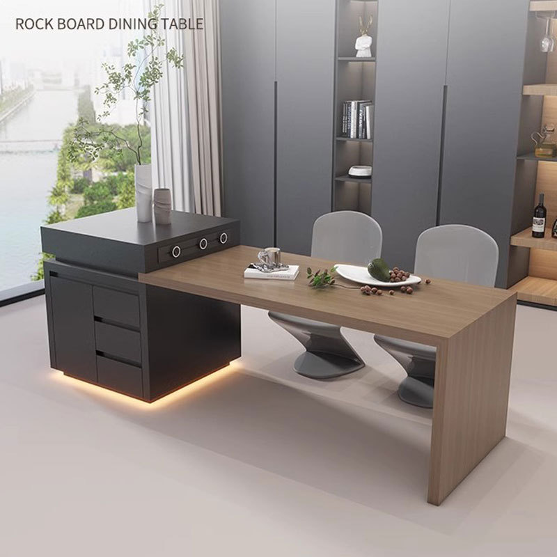 Foshan personalizada moderna simple tabla de roca completa tabla de comedor tabla de comedor de acero telescópico multifuncional tabla de comedor de bar de isla media