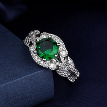 跨境wish創意女戒外貿亞馬遜祖母綠鑽戒圓形豪鑲滿鑽歐美時尚戒指