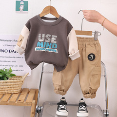 春季 新款衛衣2 024寶寶拼色圓領棉質衛衣長褲小童兩件套工廠批發