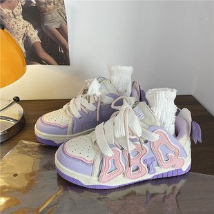 National Trend Breadboard Shoes Hong Kong Style Letter Shoes Student White Sneakers in Trendy Shoes Women's Spring High-Value