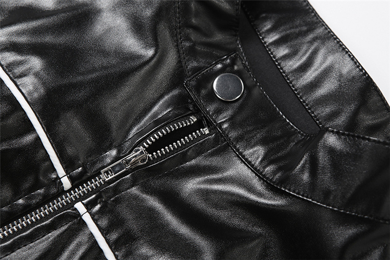 Women's Slim Fit Short Zip up Leather Jacket Autumn Fashion Print Patchwork Outerwear_ecoleips.com
