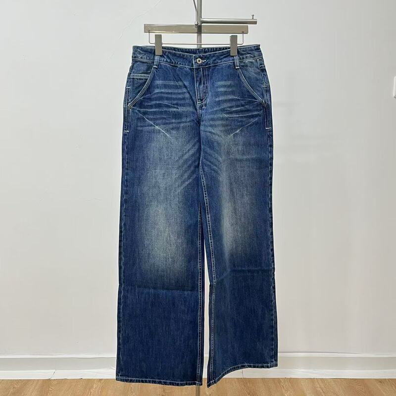 Factory Supply (High Quality) Low-Waist Loose Ghost Claw Cat Whiskers Washed Jeans for Women