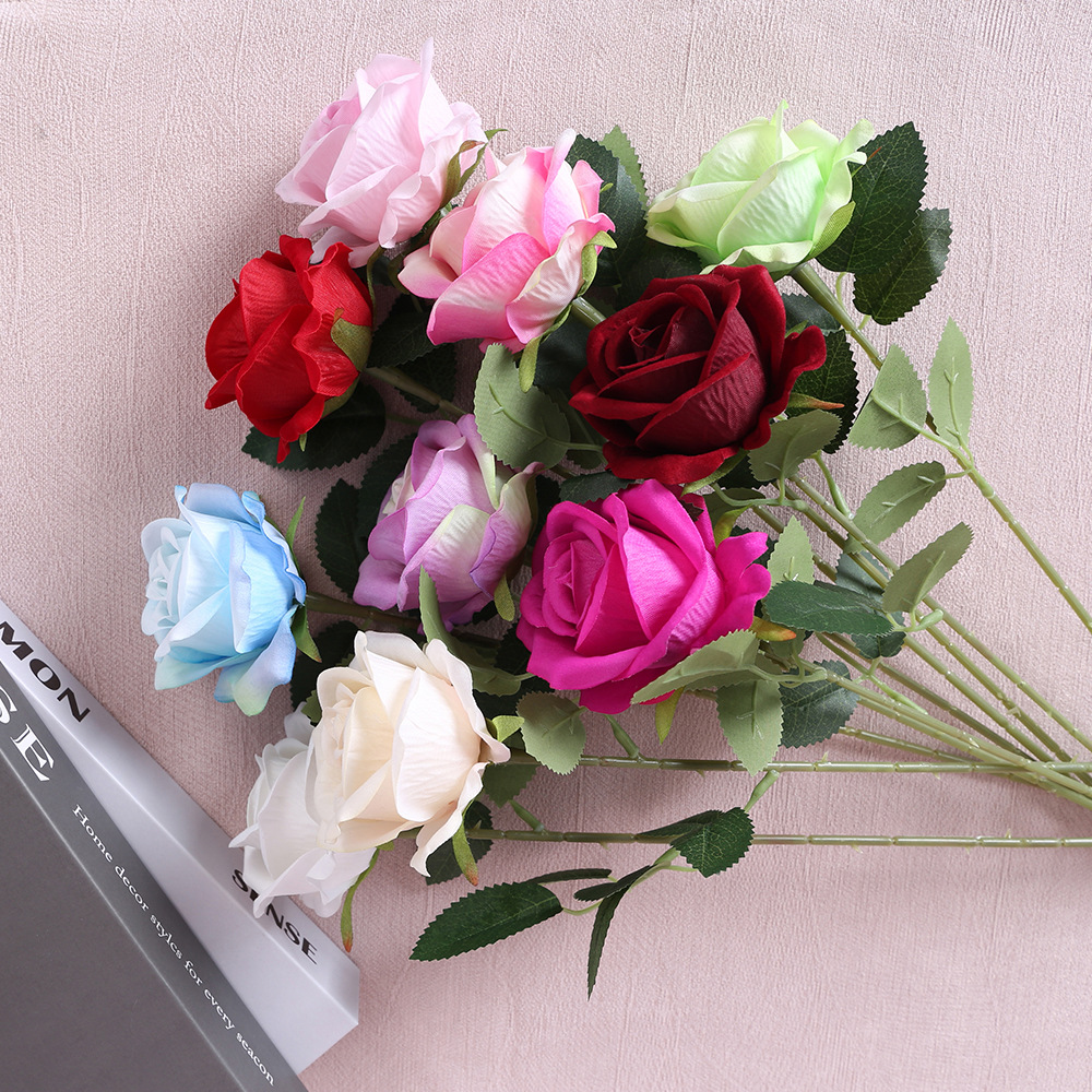 Flor artificial, rosa, una sola cabeza, pequeña perla, rosa, estudio fotográfico para el hogar, accesorios de fotografía, flor falsa, explosión del día de San Valentín