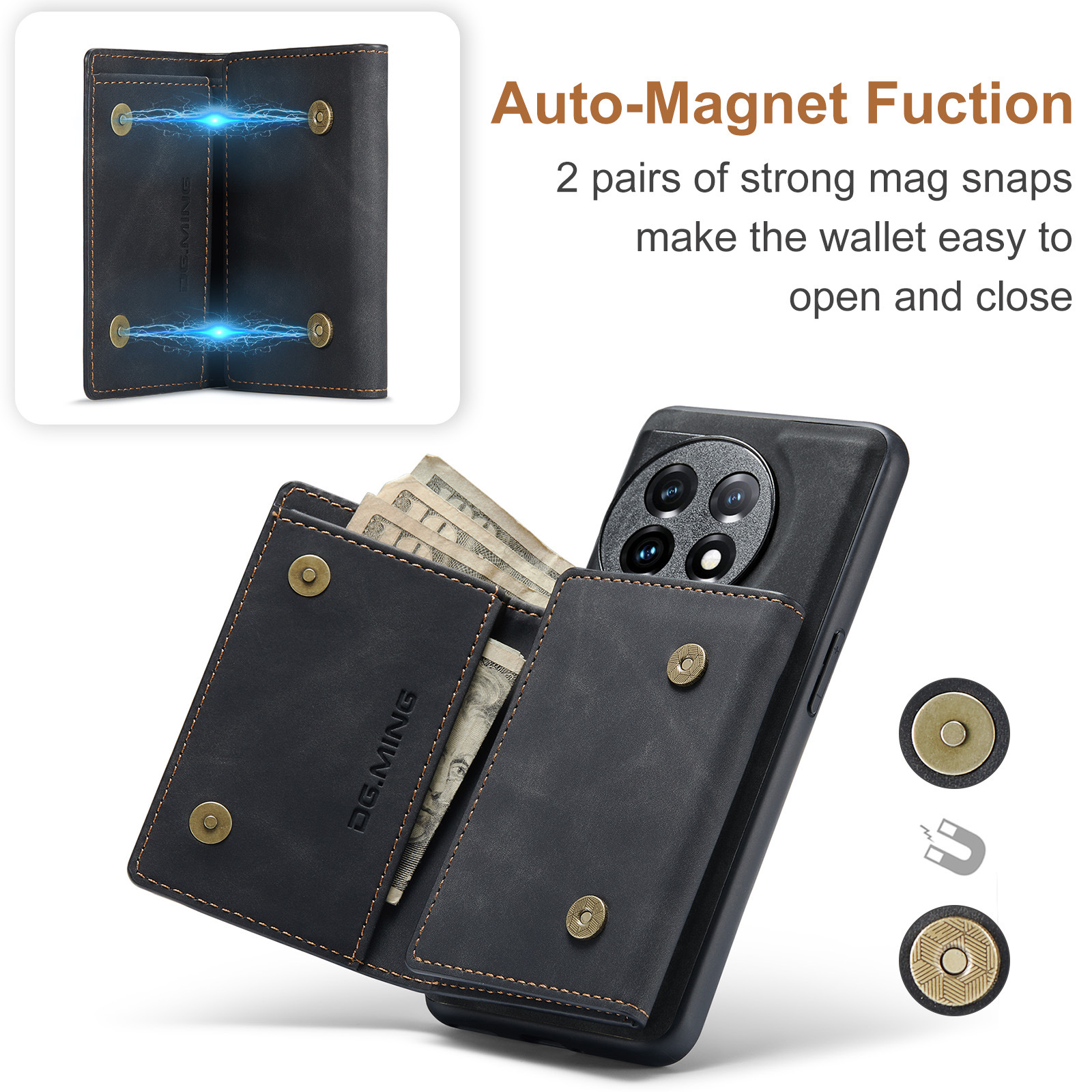M1 per One Plus 1+11 Custodia protettiva magnetica con portafoglio One Plus 1+10 Pro Custodia in pelle 2 in 1 per telefono diviso_voghion.com