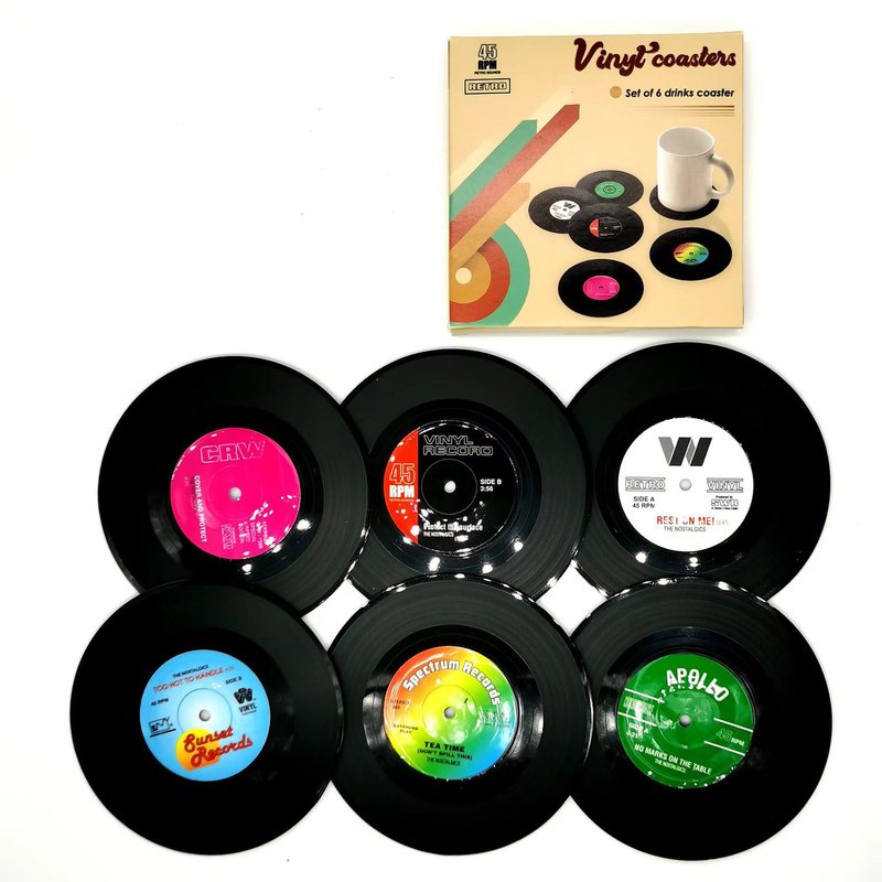 复古唱片杯垫黑胶餐垫RetroVinyl咖啡杯垫防滑隔热垫圆形|undefined