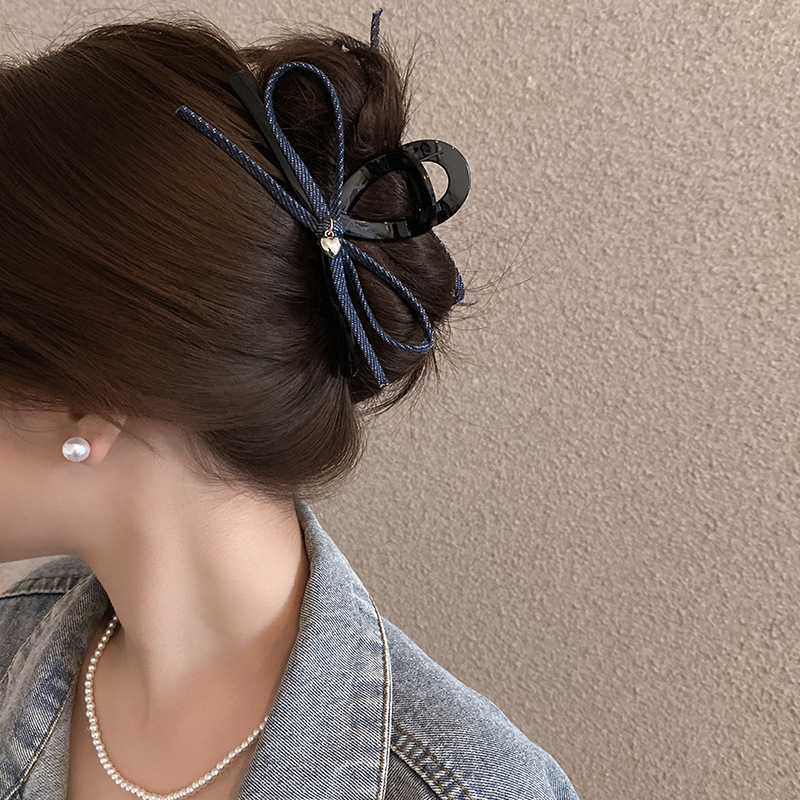 2025 新しいデニムリボンクリップ女性の多用途ハイエンドヘアクリップ後頭部大型サメクリップ帽子|undefined