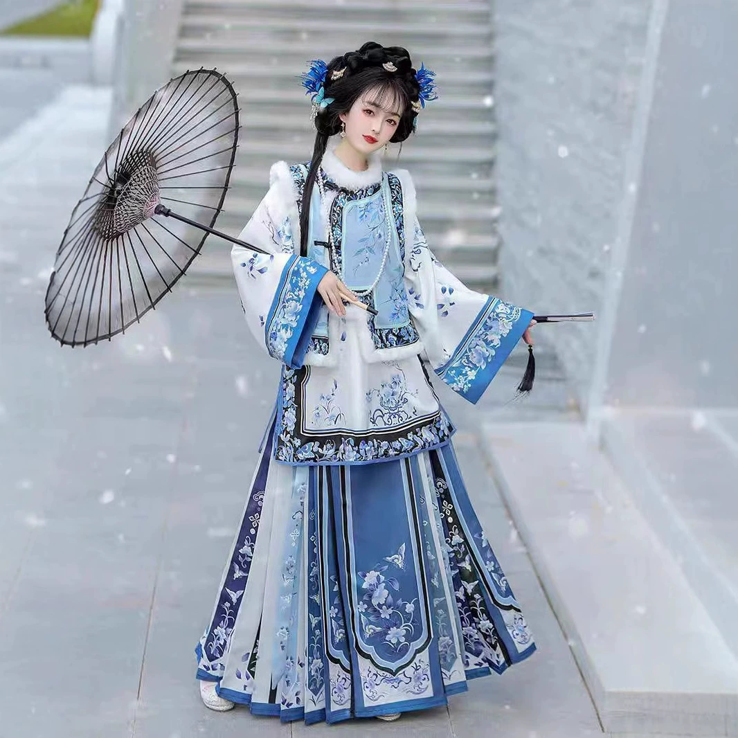 2024 осень и зима новый селадона теплый аромат Hanfu поздней династии Цин