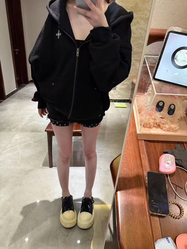 高品质~秋冬新款SKFK十字花经典拉链帽衫宽松连帽卫衣外套开衫女|undefined